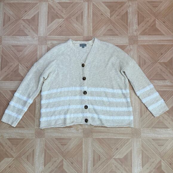 Joseph A Tan Button Up Soft Sweater WMNS Small V-neck Stripes Long Sleeve Knit - Picture 5 of 8
